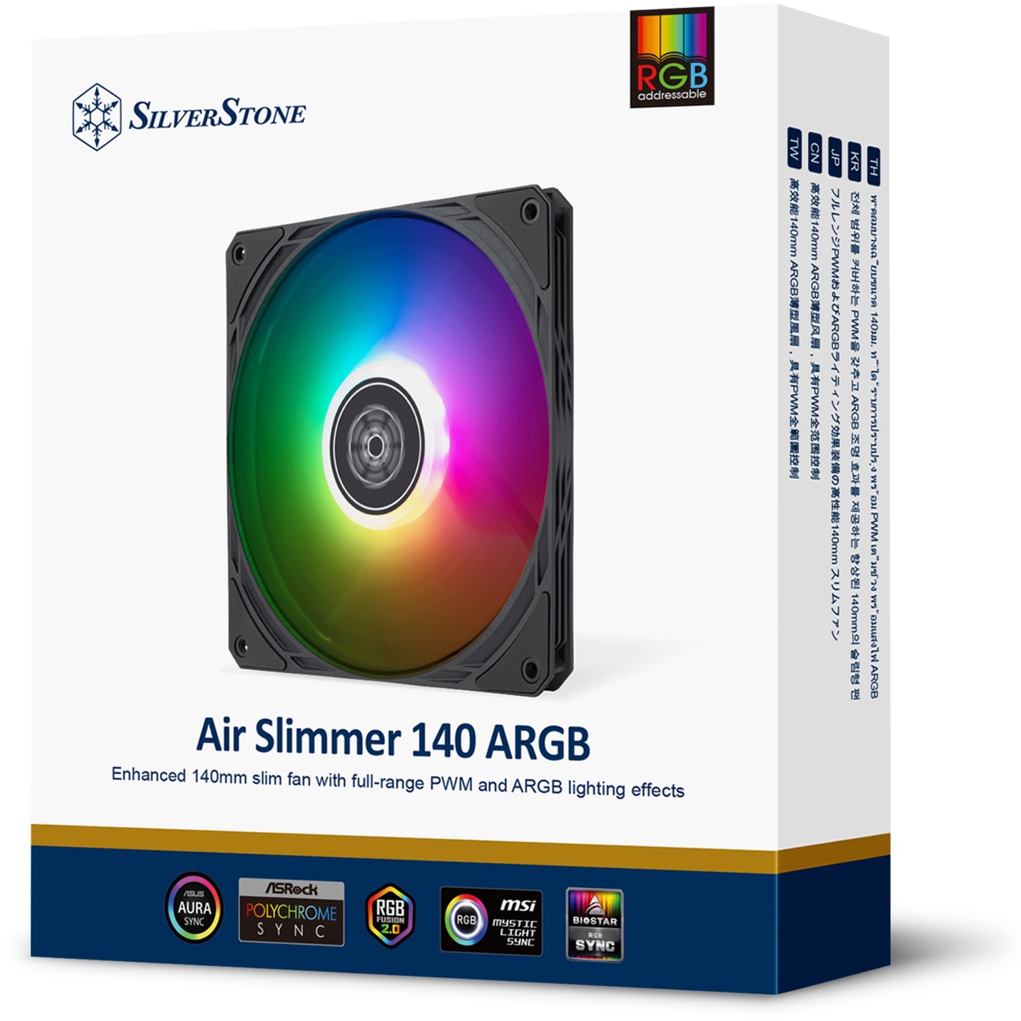 SilverStone Air Slimmer 140 ARGB case fan Zwart, 140 x 15 x 140 mm, PWM