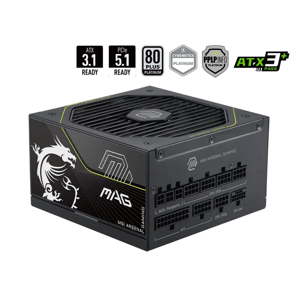 MSI MAG A1200PLS PCIE5 modulaire 1200 watt voeding Zwart, 1x 12V-2x6, 4x PCIe, 1x 12V-2x6, 4x PCIe