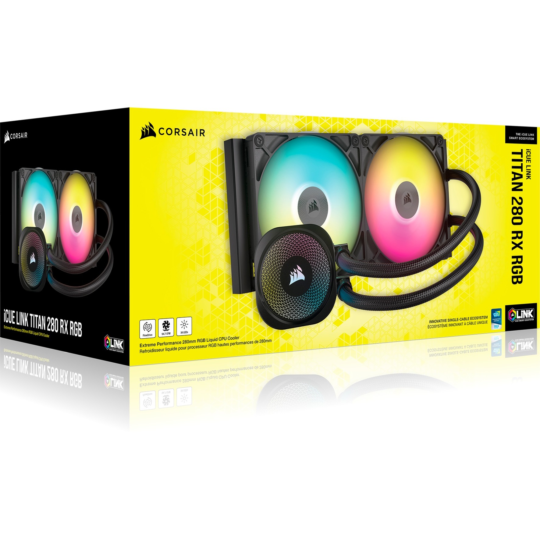 Corsair iCUE LINK TITAN 280 RX RGB waterkoeling Zwart, 4-pins PWM fan-connector