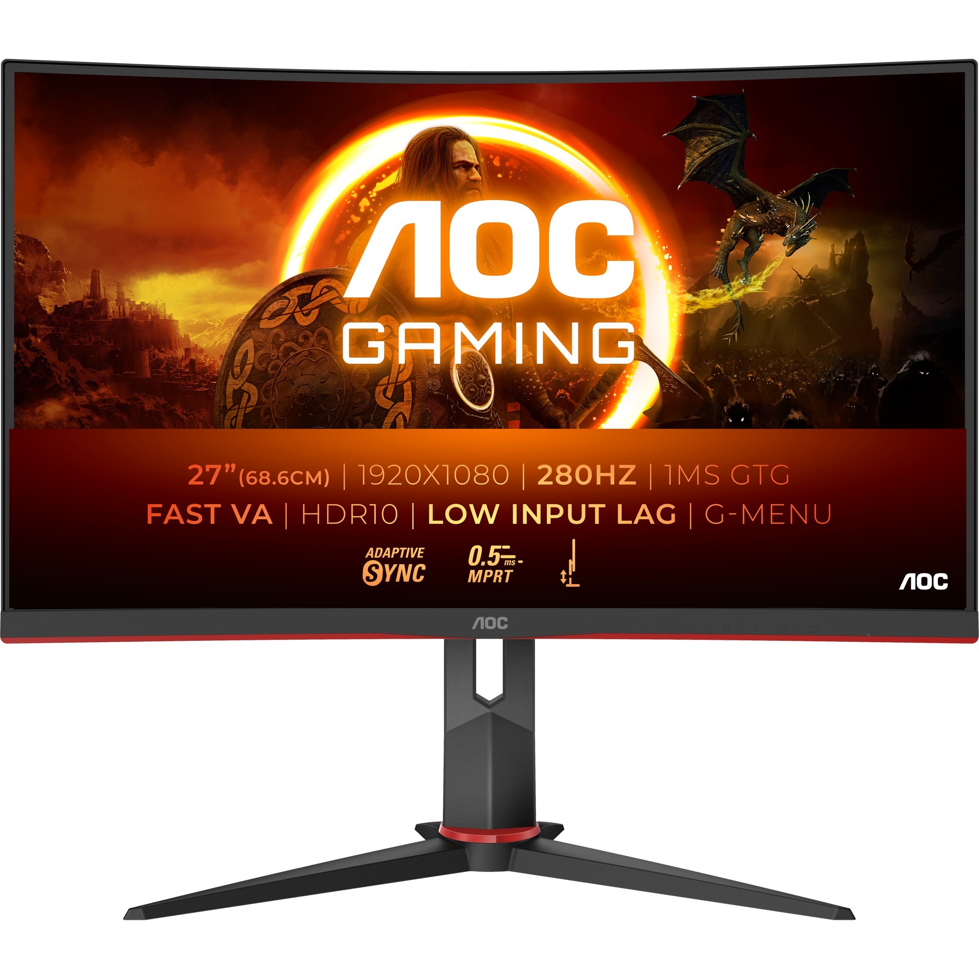 AOC C27G2Z3/BK 27" Curved gaming monitor Zwart/rood, 280 Hz (OC), HDMI, DisplayPort