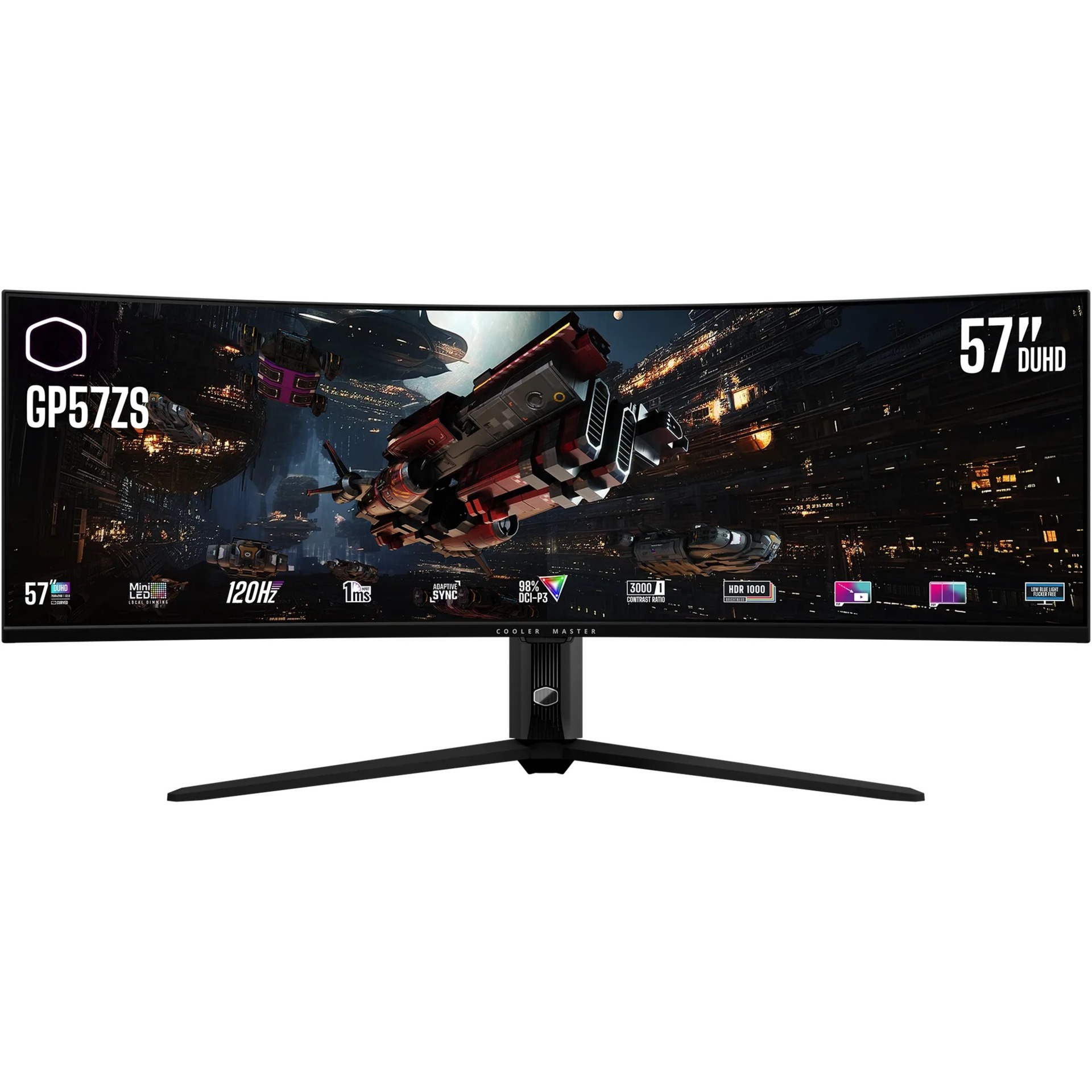 Cooler Master GP57ZS DUHD gaming monitor 57" 8K UHD Curved UltraWide  Zwart, 2x HDMI, 1x DisplayPort, USB-C, USB-B, USB-A, 120 Hz