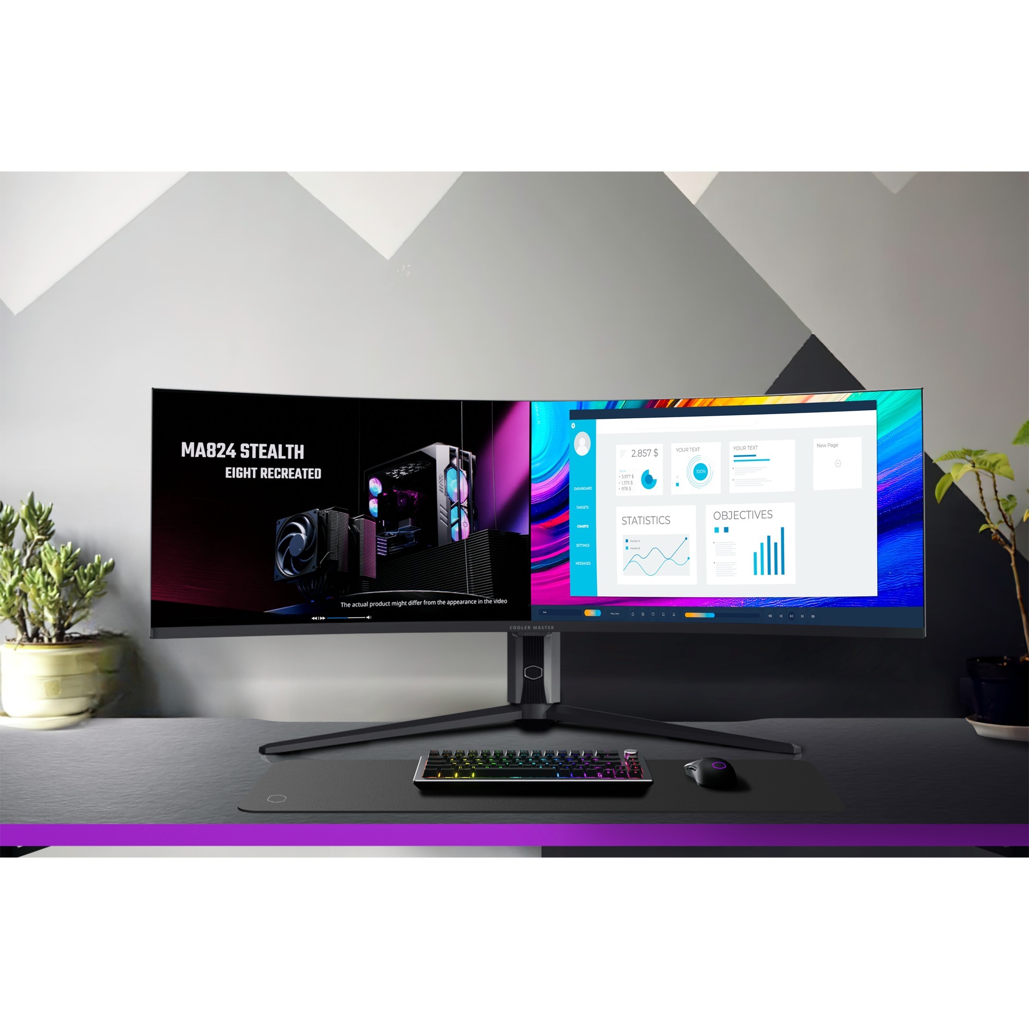 Cooler Master GP57ZS DUHD gaming monitor 57" 8K UHD Curved UltraWide  Zwart, 2x HDMI, 1x DisplayPort, USB-C, USB-B, USB-A, 120 Hz