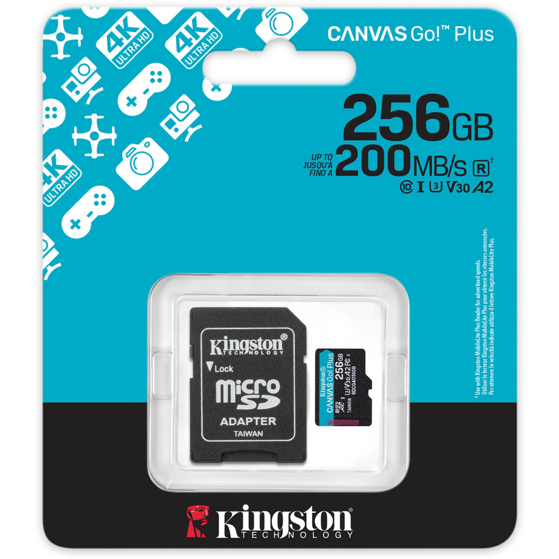 Kingston Canvas Go! Plus microSDXC 256 GB geheugenkaart Zwart, Incl. adapter, Class 10, UHS-I U3, V30, A2