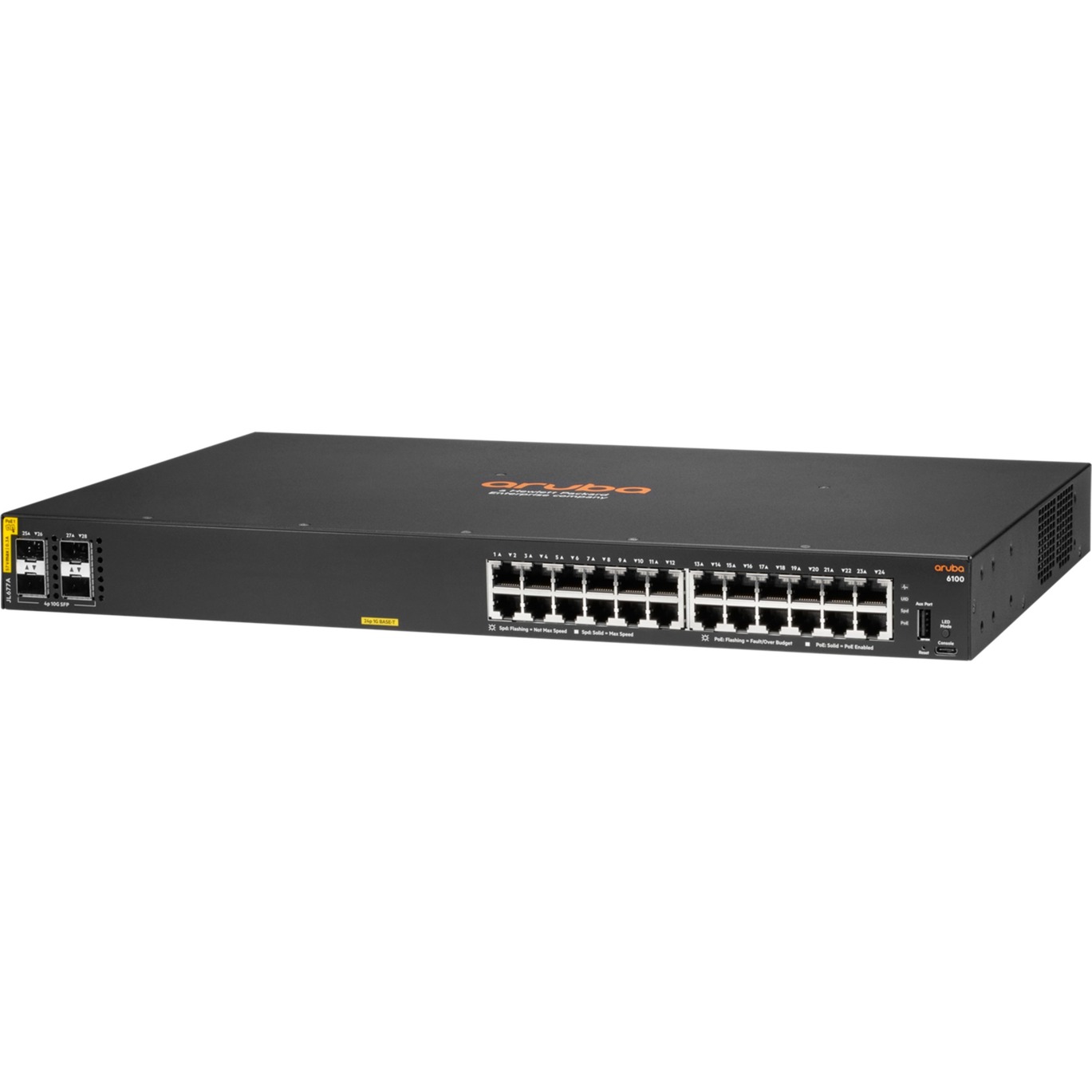 Hewlett Packard Enterprise Aruba CX 6100 24G CL4 PoE 4SFP+ switch Zwart, 370 Watt PoE, 1U