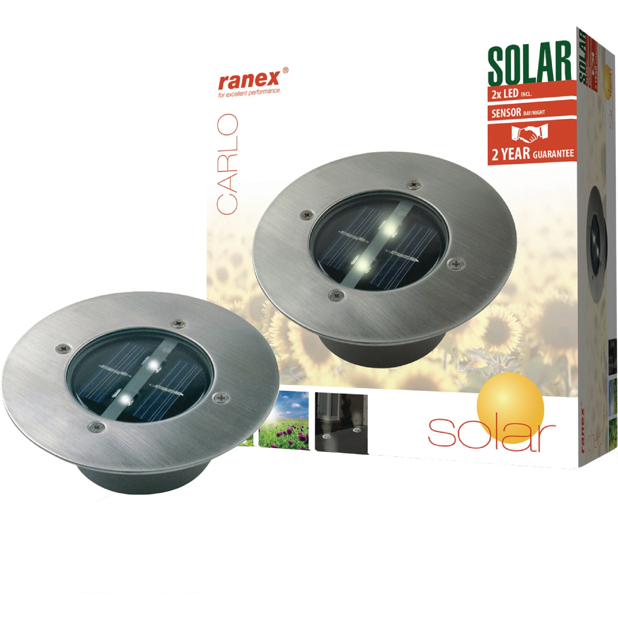 Ranex Solar Grondspot 2 LED Rond led verlichting Ranex Solar Grondspot 2 LED Rond led verlichting