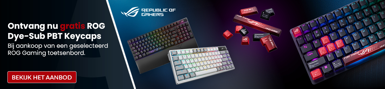 Ontvang nu gratis ROG Dye-Sub PBT Keycaps bij een geselecteerd  ROG Gaming toetsenbord