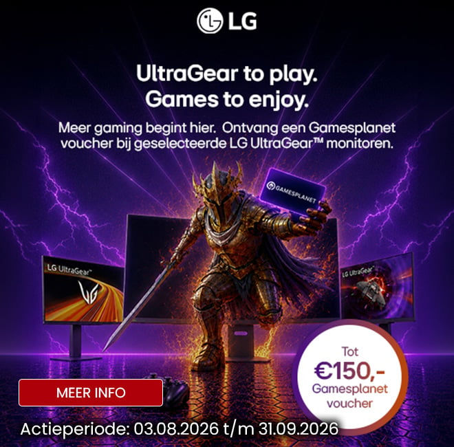 Ontvang tijdelijk tot €150 Gamesplanet voucher bij aankoop van een geselecteerde LG UltraGear gaming monitor
