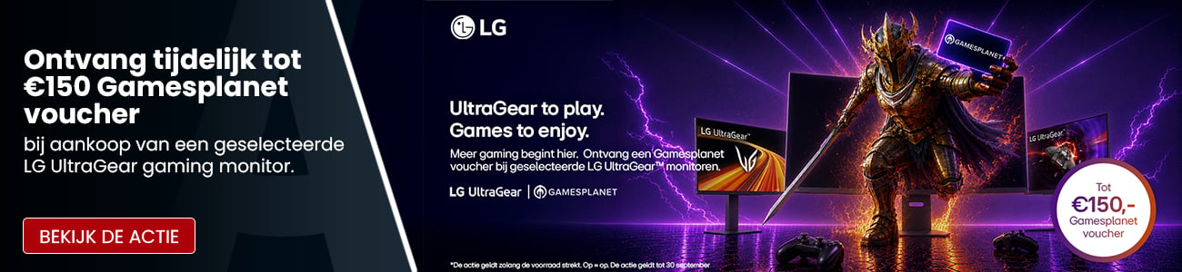 Ontvang tijdelijk tot €150 Gamesplanet voucher bij aankoop van een geselecteerde LG UltraGear gaming monitor
