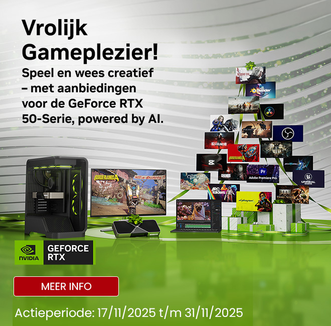 NVIDIA Vrolijk Gameplezier! Met aanbiedingen voor de GeForce RTX 50-serie