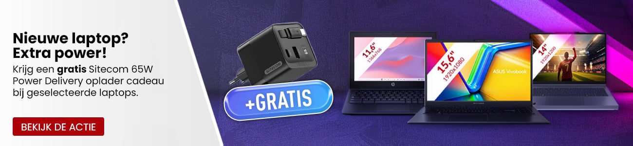 Krijg een gratis Sitecom 65W GaN Power Delivery oplader cadeau bij geselecteerde laptops - SHL