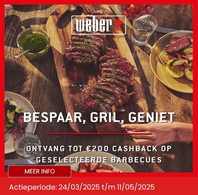 Ontvang tot  €200 CASHBACK op Weber barbecues