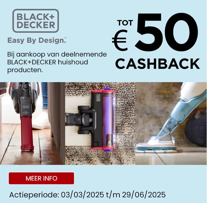 Black + Decker stofzuiger cashback tot 50 euro - Promobanner