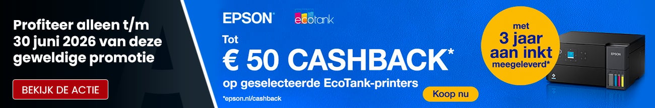 Ontvang tot €50 cashback bij aankoop van een Epson EcoTank printer