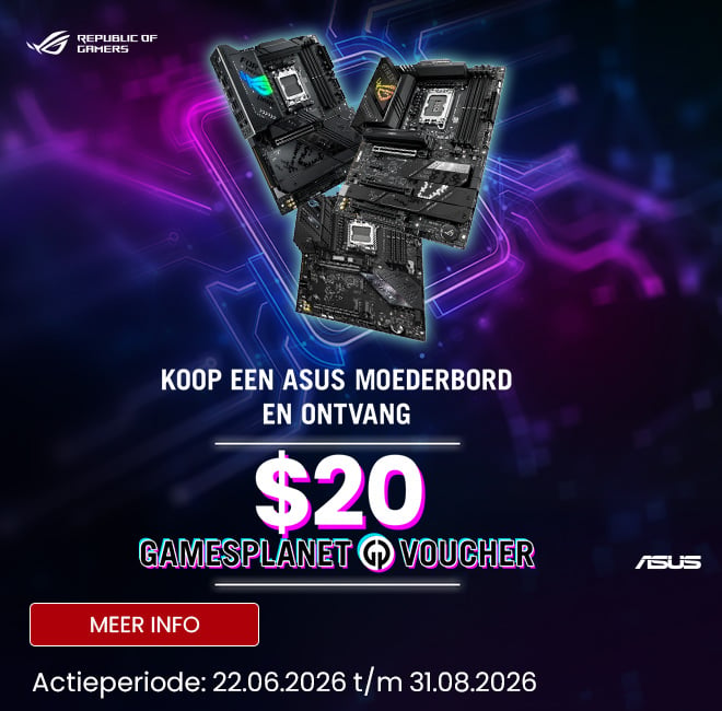 Ontvang een gratis $20 Gamesplanet voucher bij aanschaf van een deelnemend ASUS moederbord.