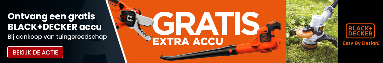 Ontvang tijdelijk een gratis accu bij aankoop van Black Decker tuingereedschap