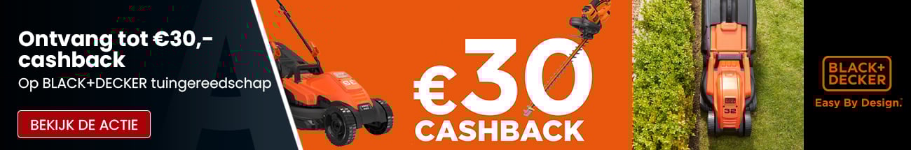 Profiteer van 30 euro cashback op Black Decker tuingereedschap