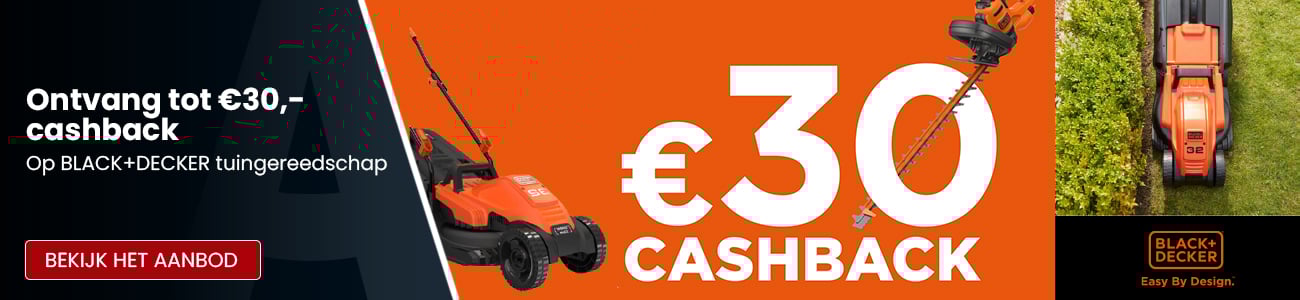 Profiteer van 30 euro cashback op Black Decker tuingereedschap